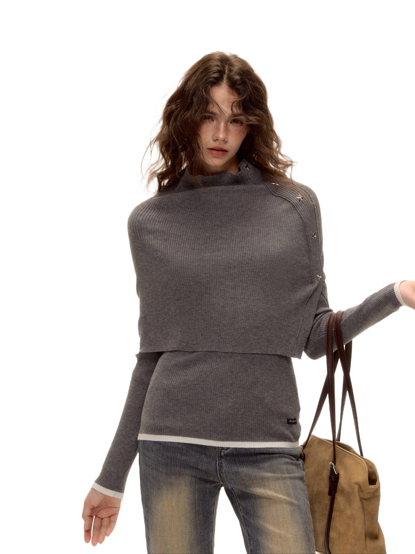Detachable Cape Turtleneck Knit