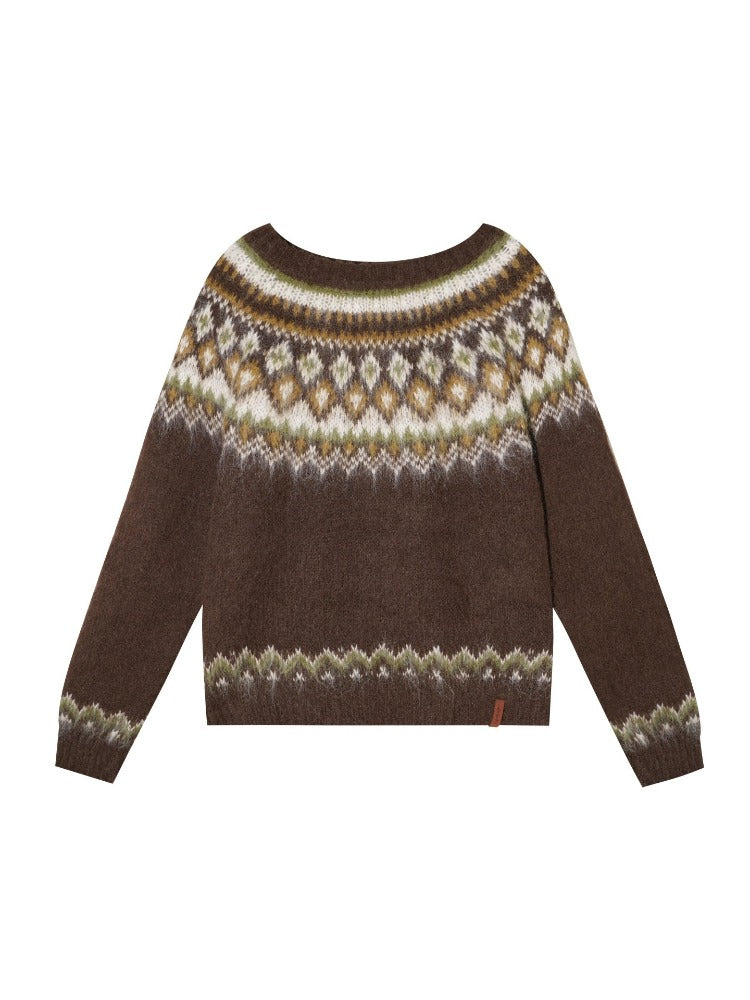 Fair Isle Jacquard Crewneck Knit Sweater