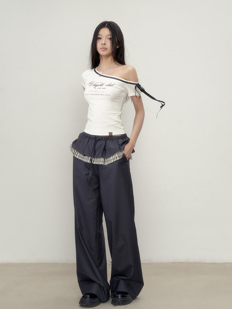 Off-Shoulder Letter Print Short Sleeve T-shirt