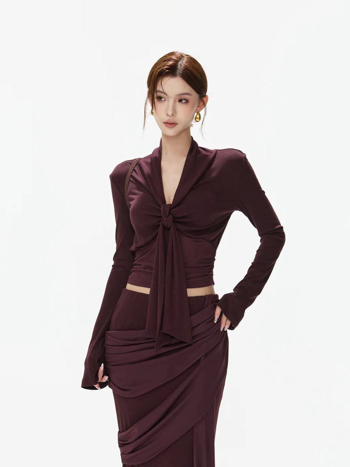 Purple Twist V-Neck Top & Mermaid Skirt Set