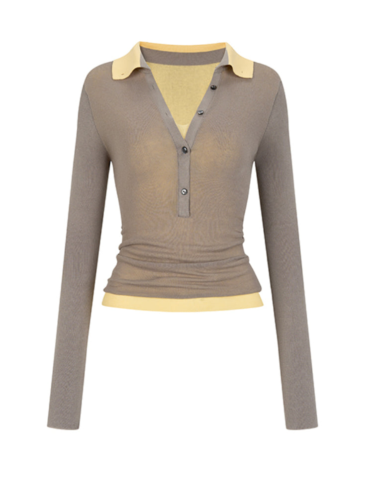 Brown & Black Mock Two-Piece V-Neck Sweater