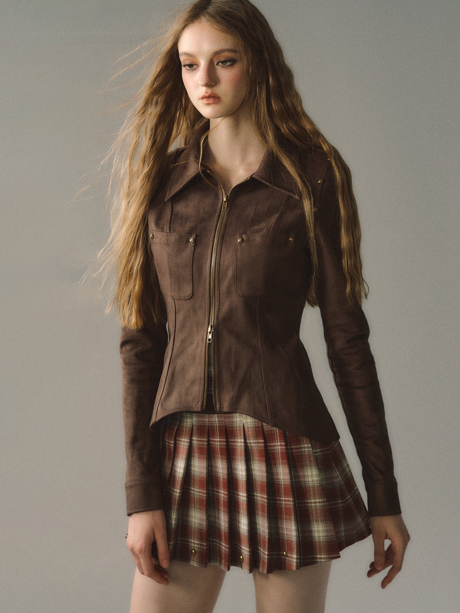 Coffee Metal Zipper Shirt