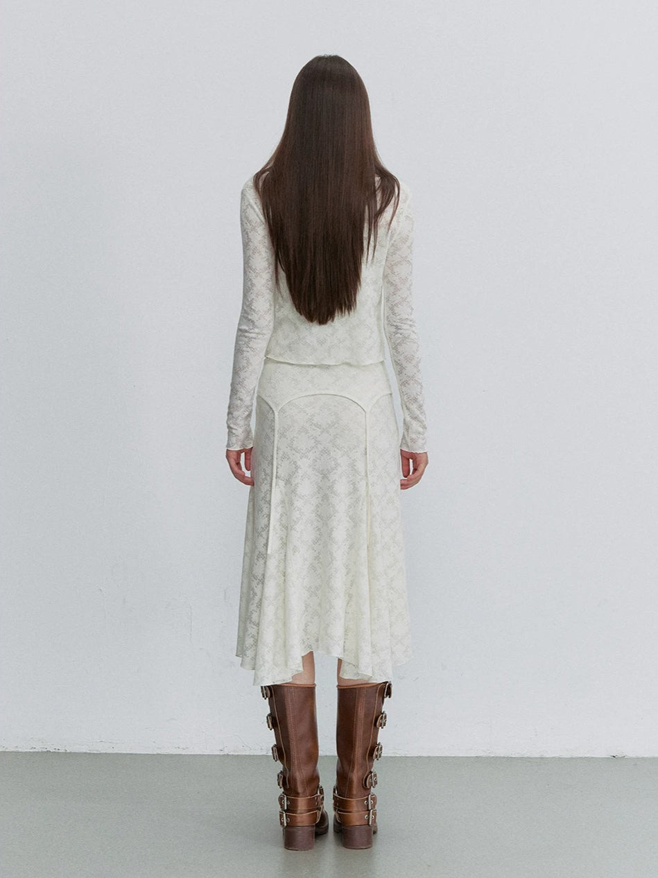 Apricot Lace Cardigan & Skirt Set