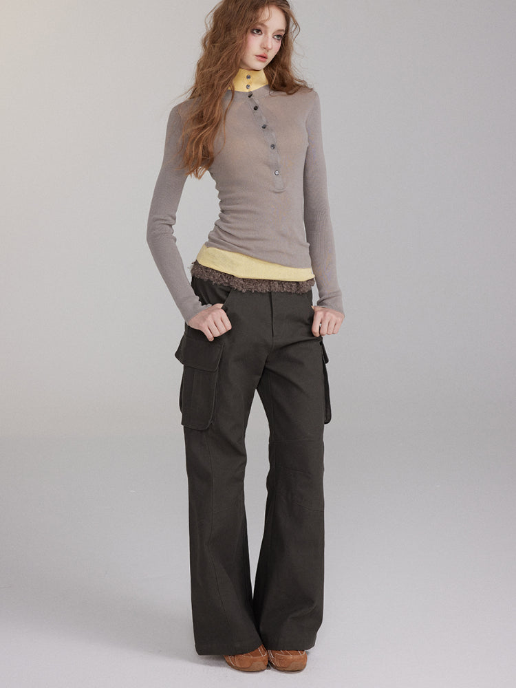 Patchwork Embroidered Pocket Cargo Pants
