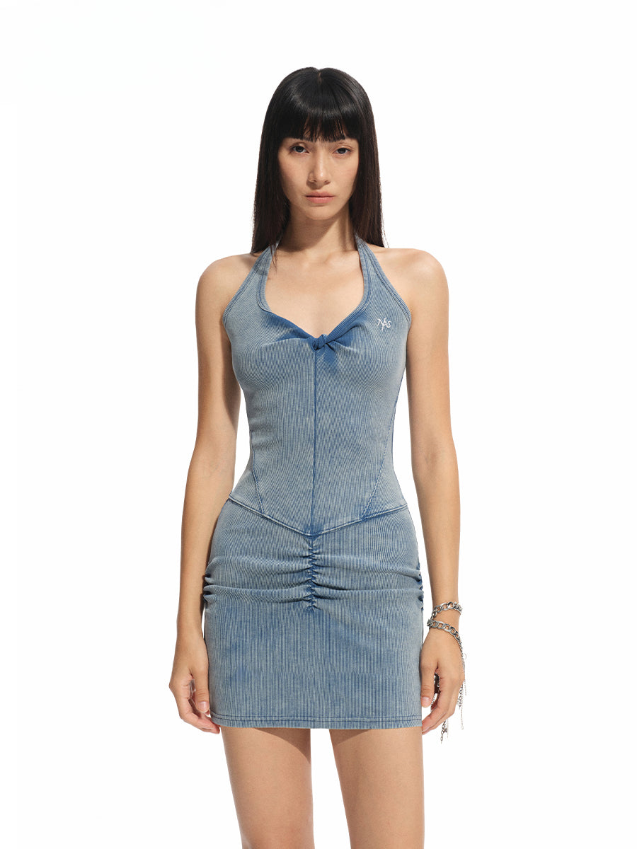 Vintage U-Neck Slim Halter Dress
