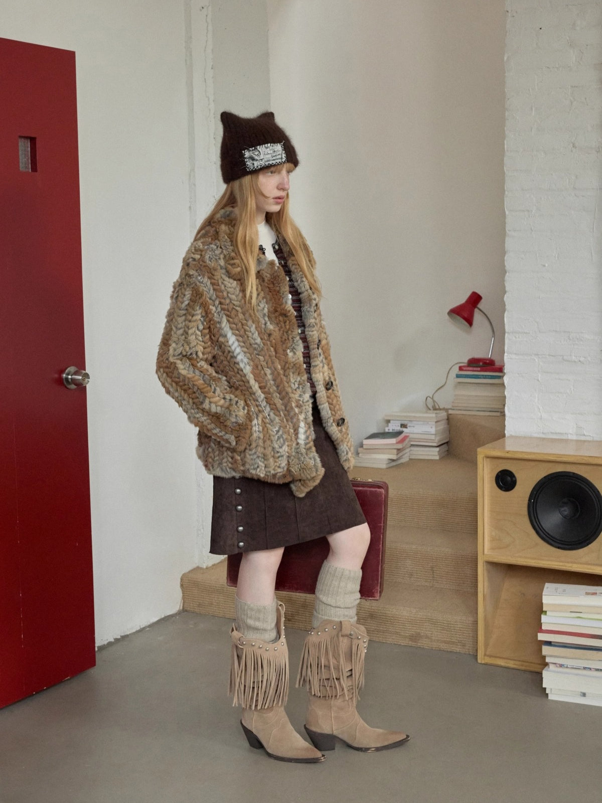 Suede Studded A-Line Skirt