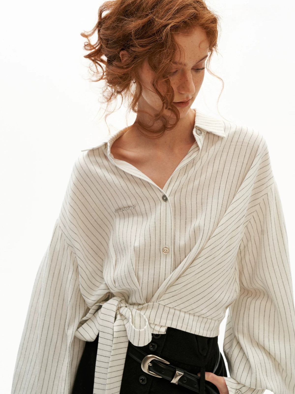 Striped Tie Waist Blouse