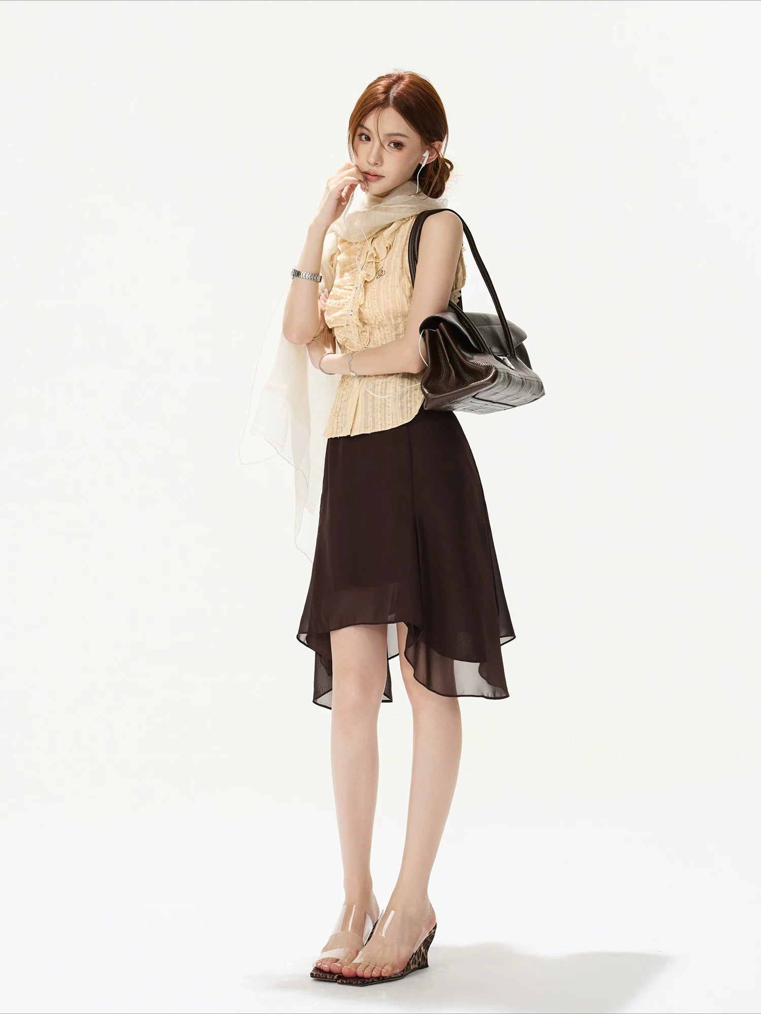 Chiffon Asymmetric Midi Skirt