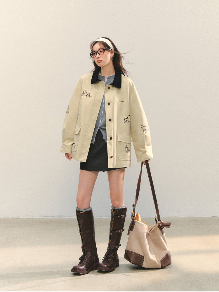 Barn Style Puppy Embroidery Jacket