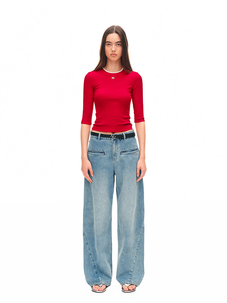 Modern Contrast-Trimmed Mid-sleeve T-shirt