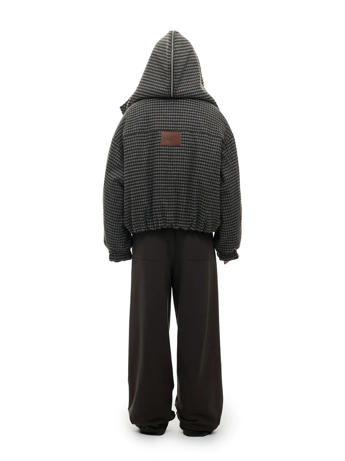 Plaid Wool Hooded Puffer Jacket