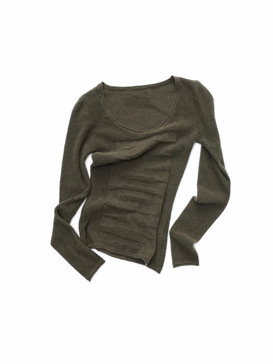 Crewneck Textured Open-Knit Wool Sweater