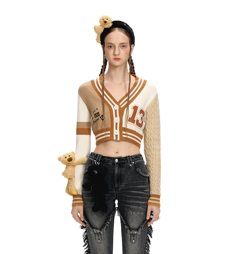 Black & Camel V-neck Short Cardigan