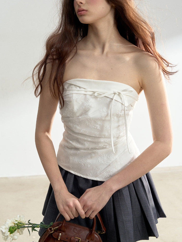 Sleeveless Off-Shoulder Lace Splicing Bustier