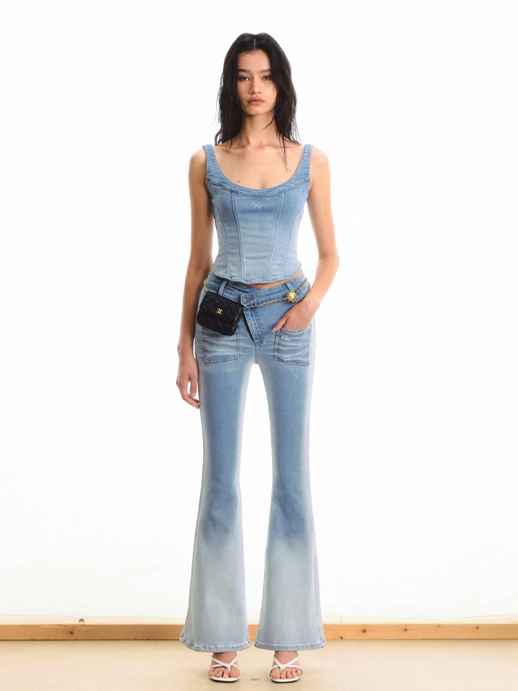 Gradient Mid-waist Washed Flared Pants