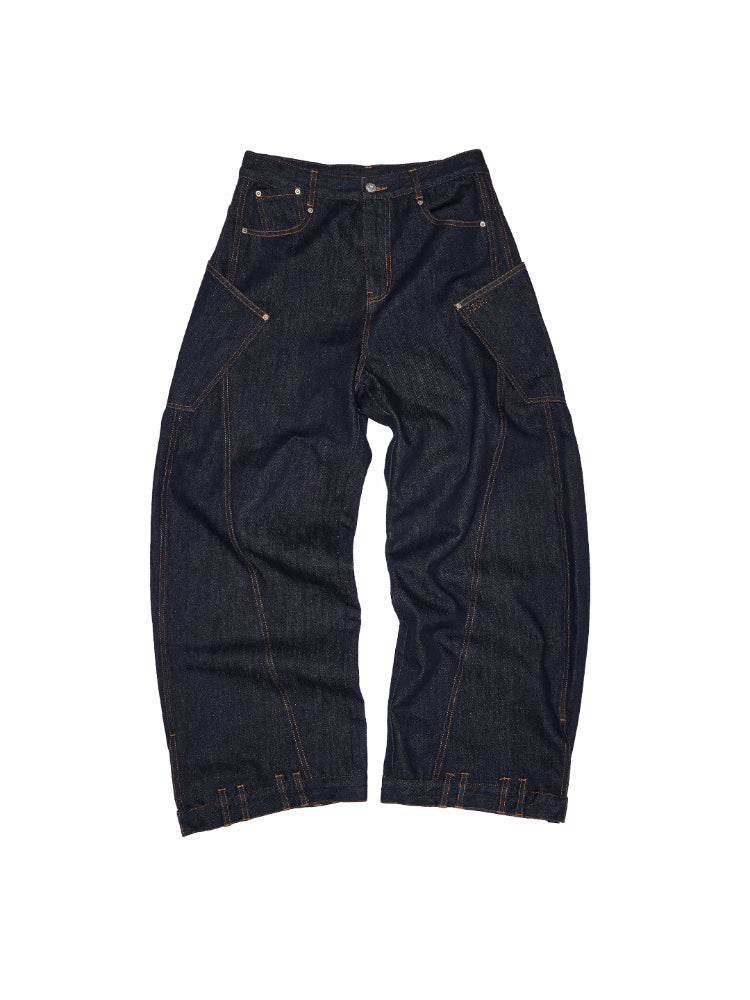 Raw Denim Wide-Shoulder Waist-Cinching Jacket Set