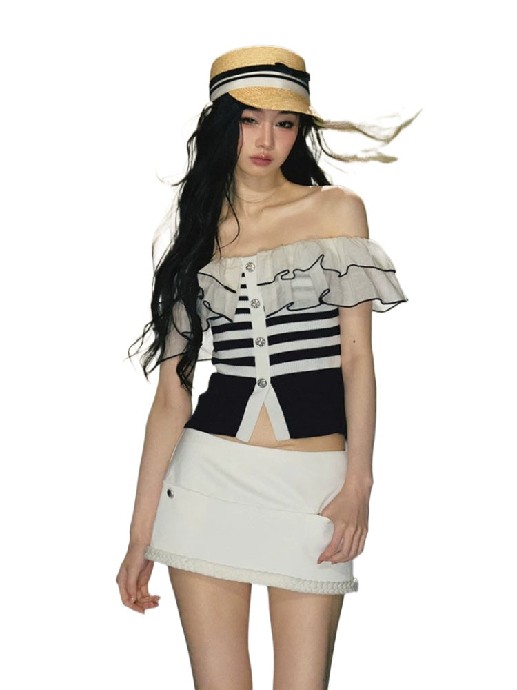 Ruffle Trim One Shoulder Knit Top