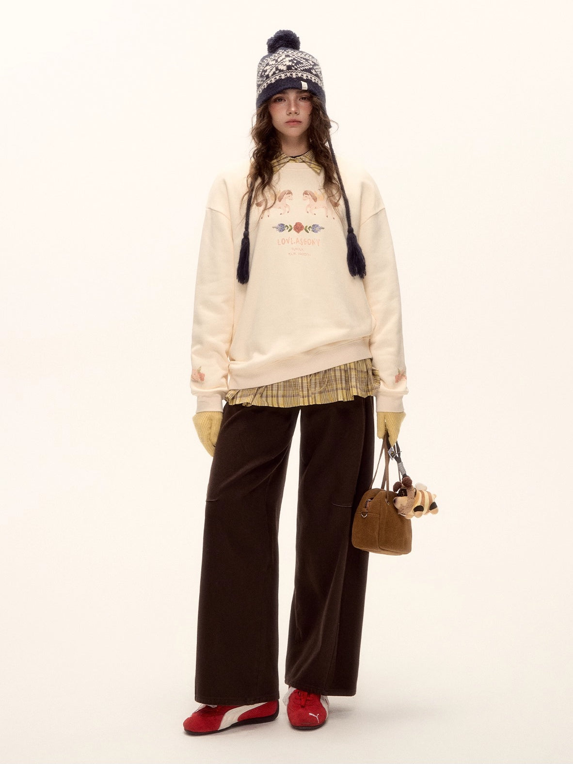 Belted Contrast Stitch Denim Pants