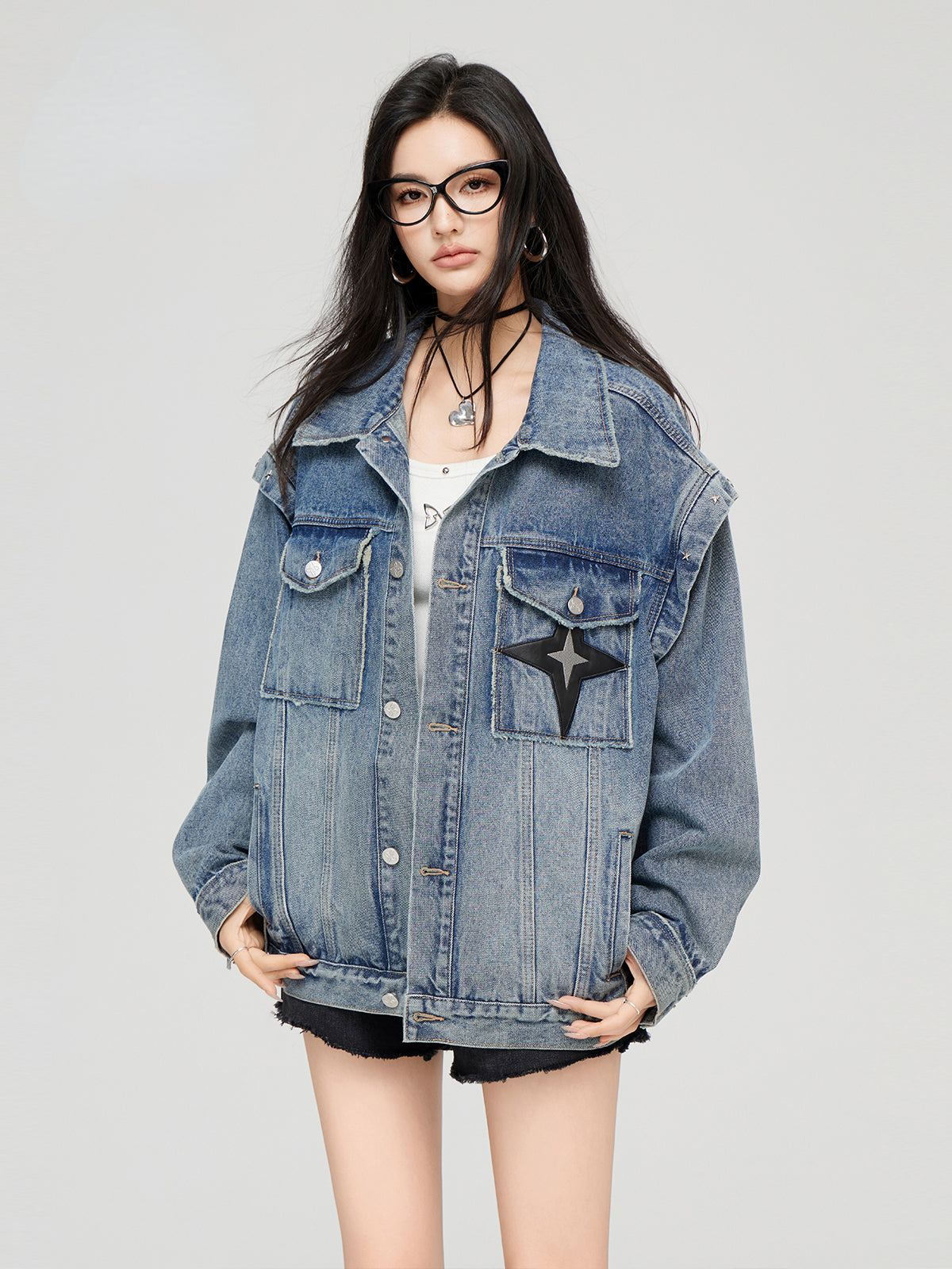 Washed Turn-down Collar Denim Jacket