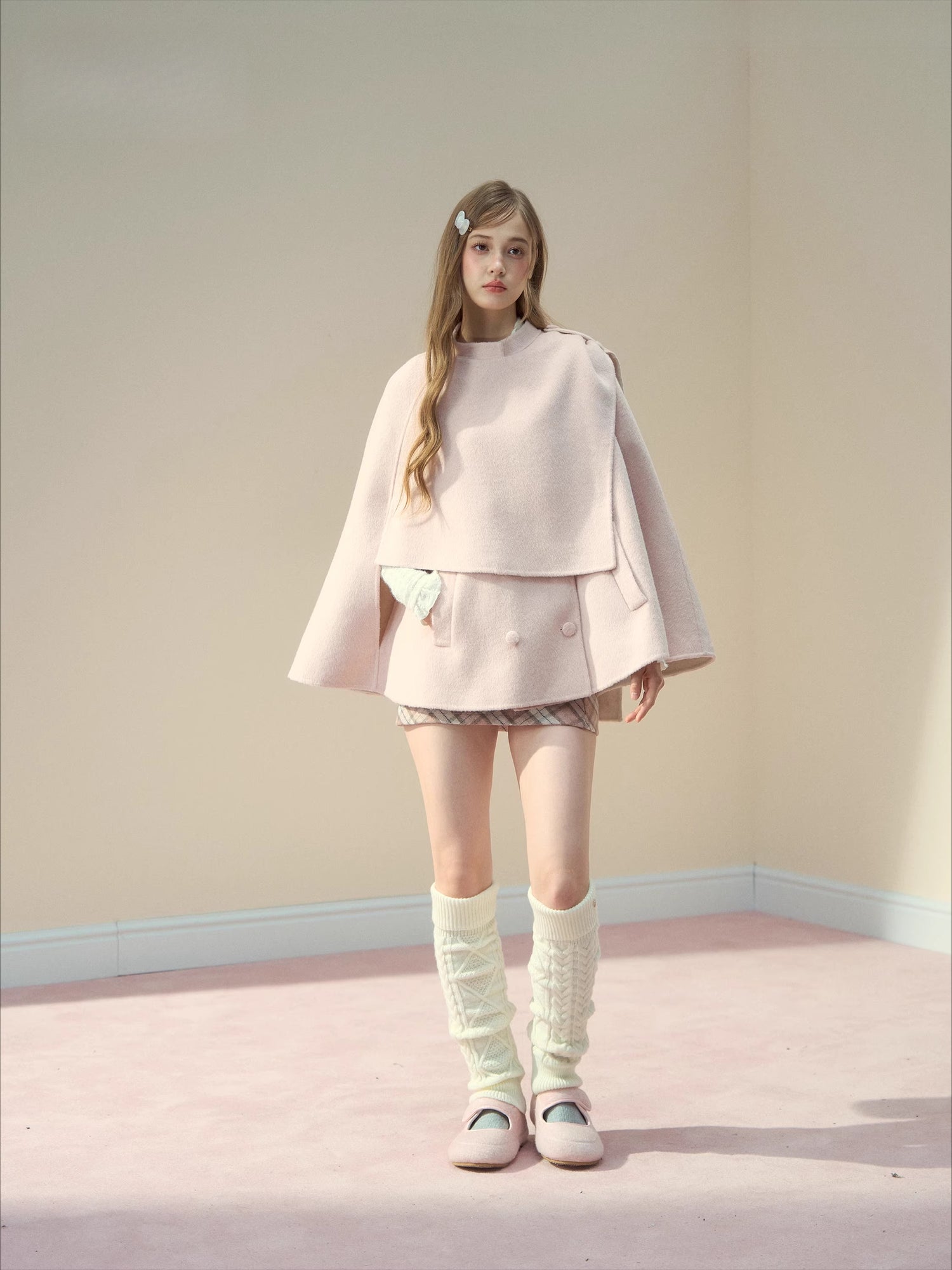 Pink Wool Cape Coat