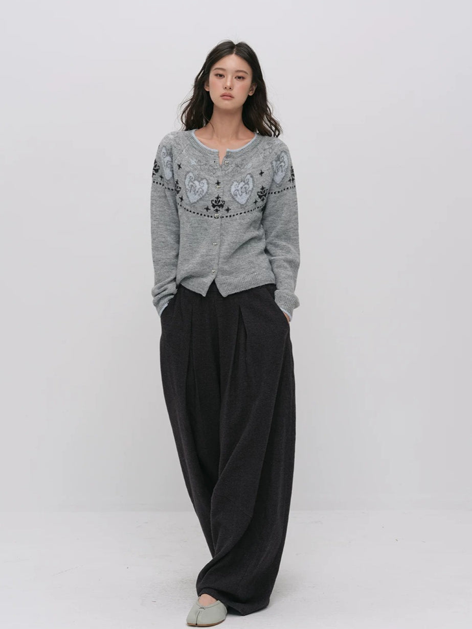 Gray Fair Isle Knit Cardigan
