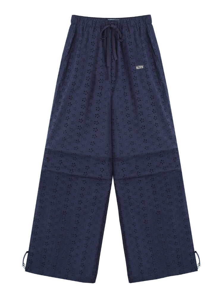 Hollow Embroidery Tie-up Casual Pants