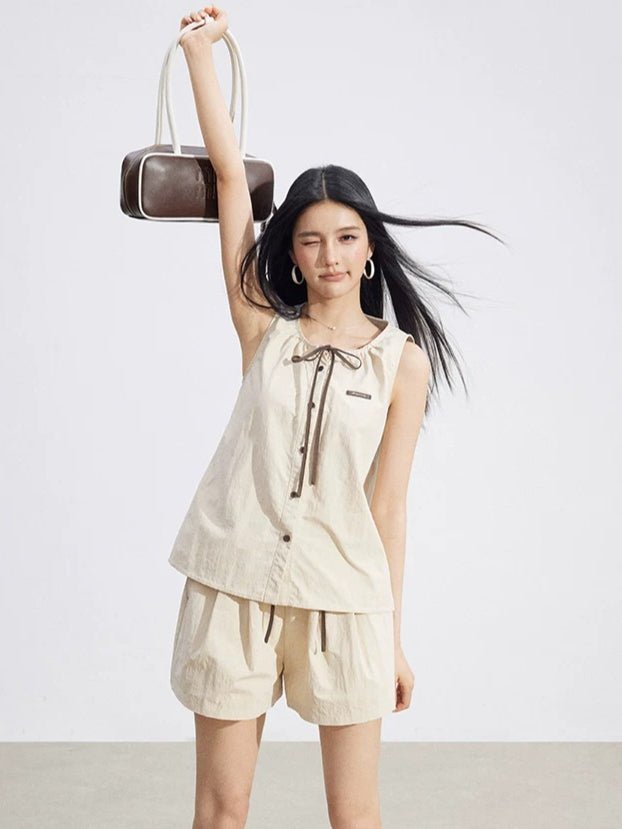 Contrast Top & Cargo Shorts Set