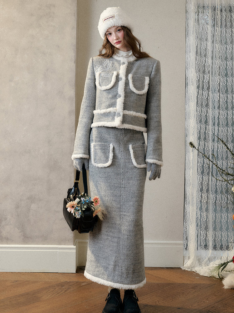 Galaxy Embroidered Wool Tweed Coat & Skirt Set