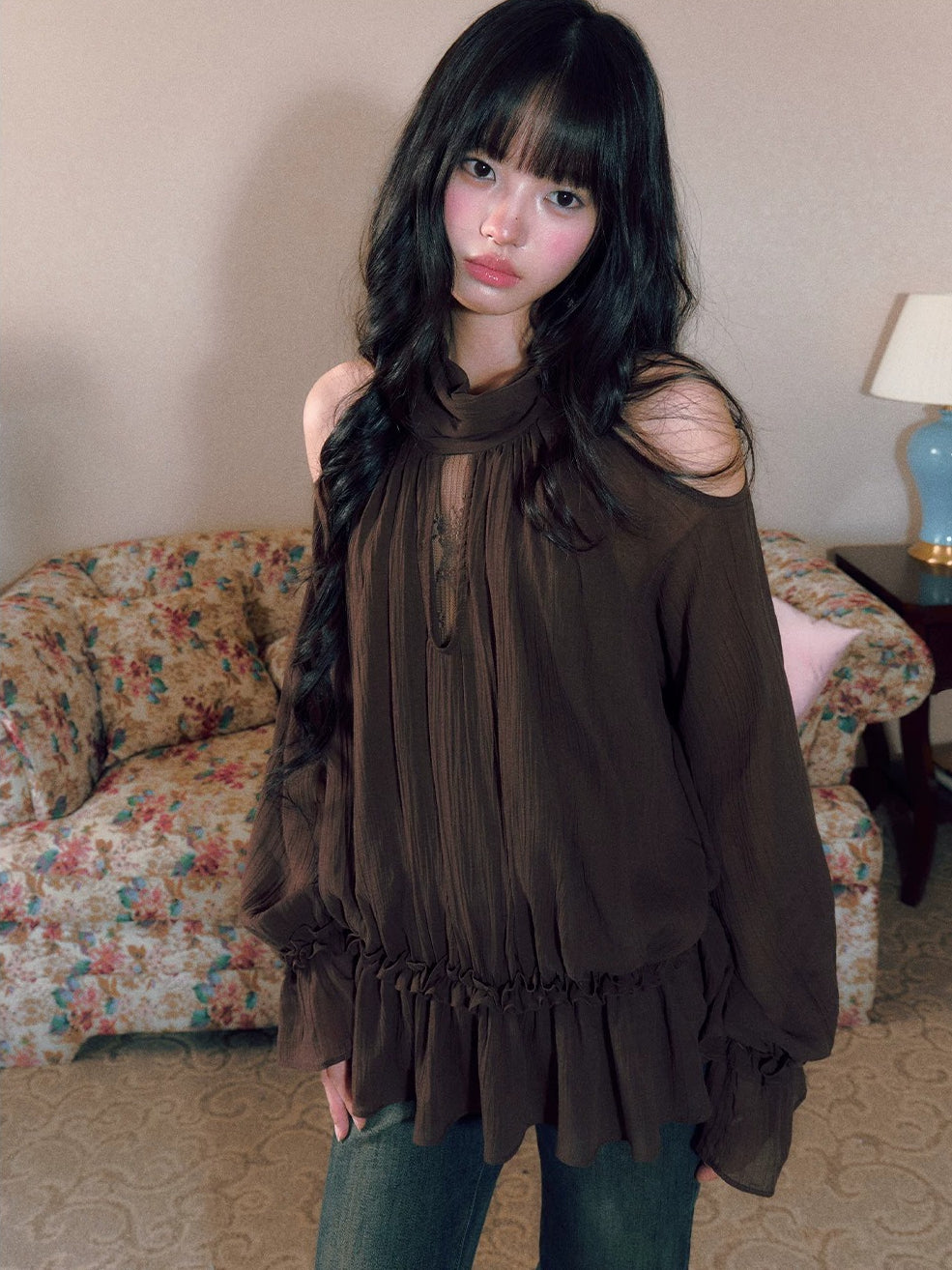 Halter Ruffle Chiffon Blouse