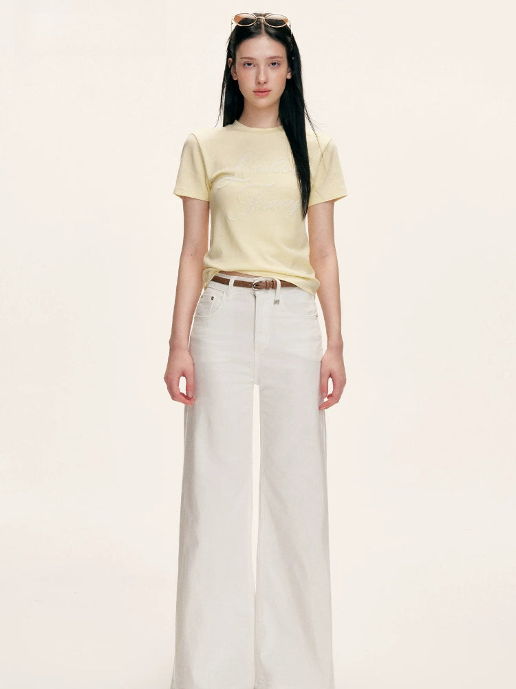 Yellow Beaded Ribbed T-shirt