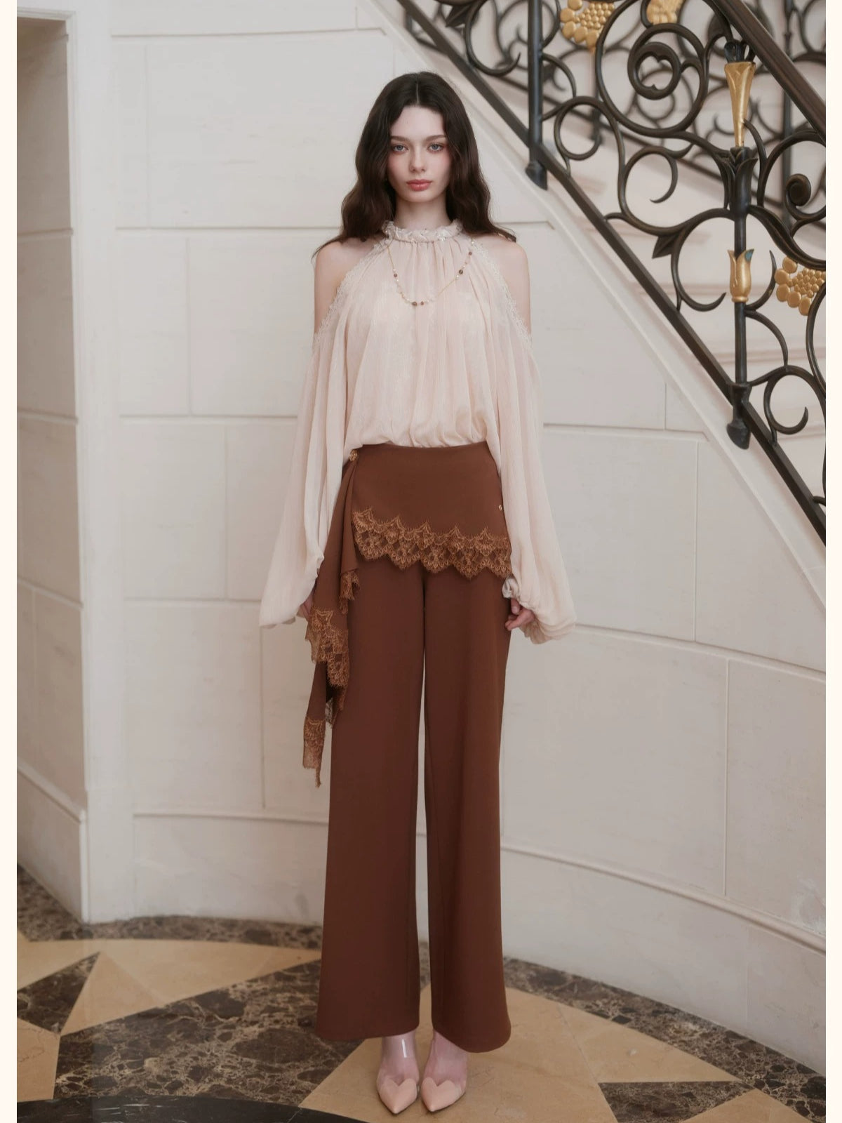 Lace Wide Leg Suit Pants