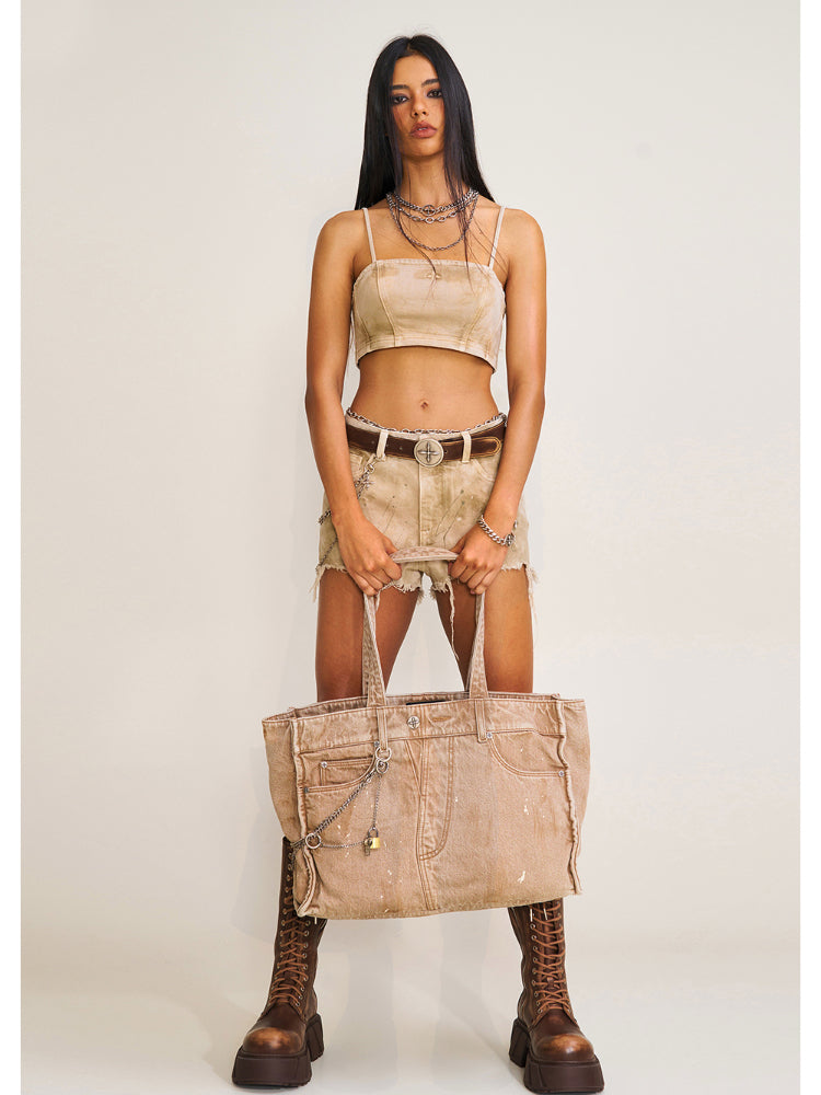 Compass Badge Patina Leather Flip Bag Medium Caramel Patina