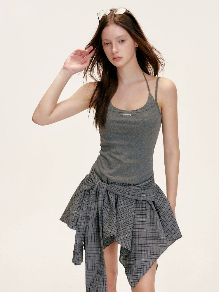 Layered Plaid Halter Dress