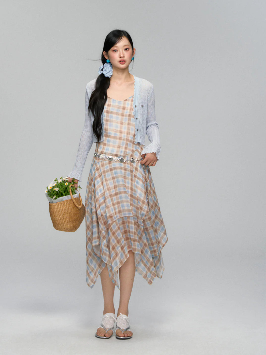 Plaid Ruffle Hem Midi Dress