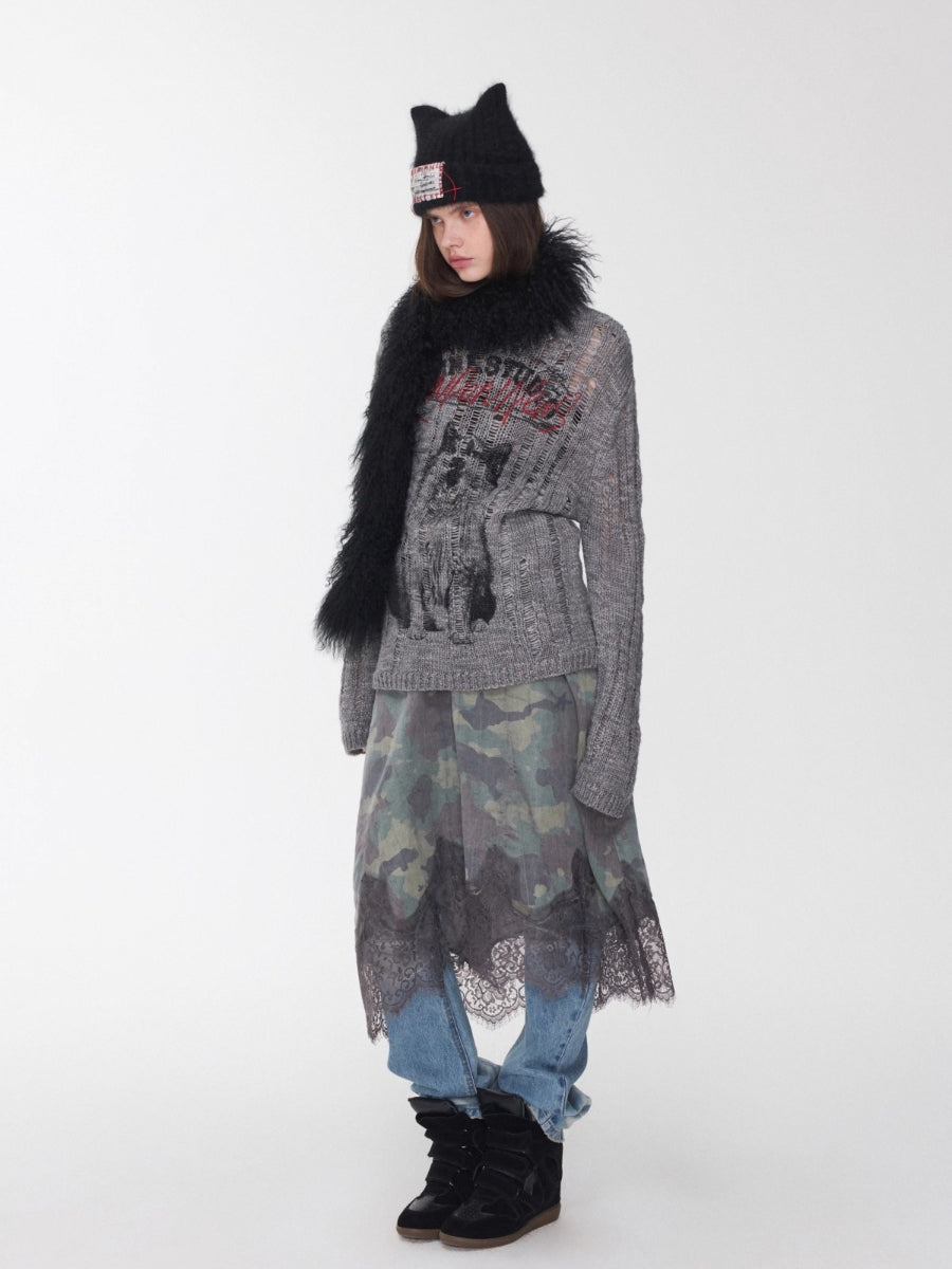 Icelandic Animal Jacquard Cutout Knit Sweater