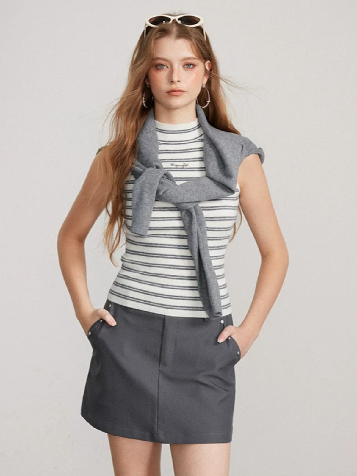 Contrast Stripe Vest Layered Set