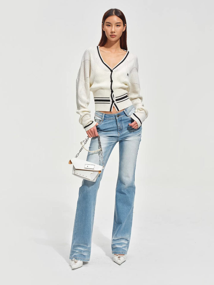 Newport Striped V-Neck Knit Cardigan