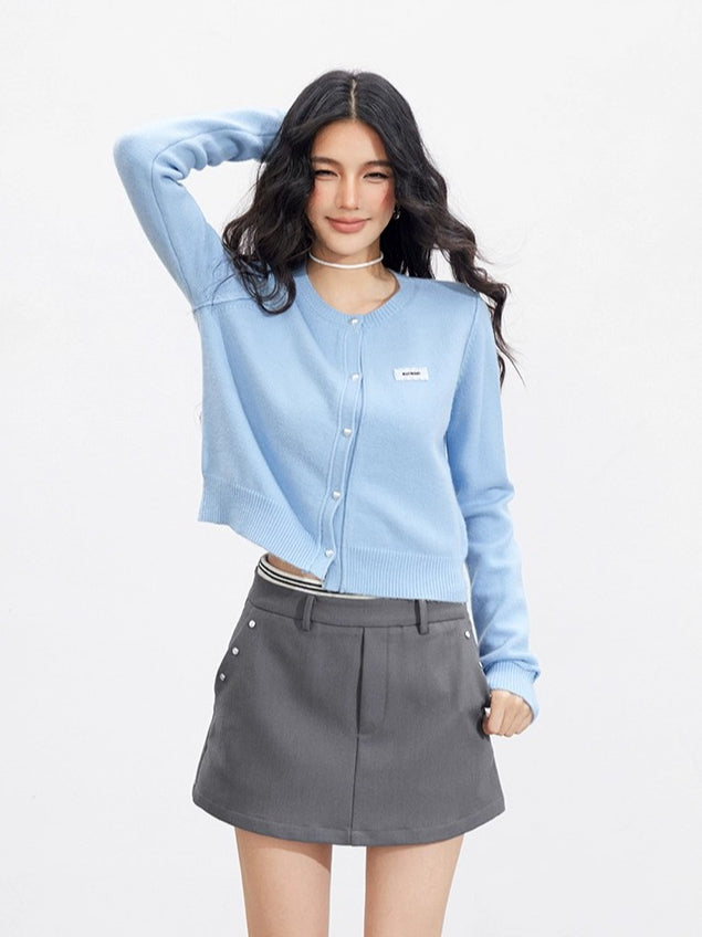 Blue & Yellow Rolled Hem Knit Cardigan