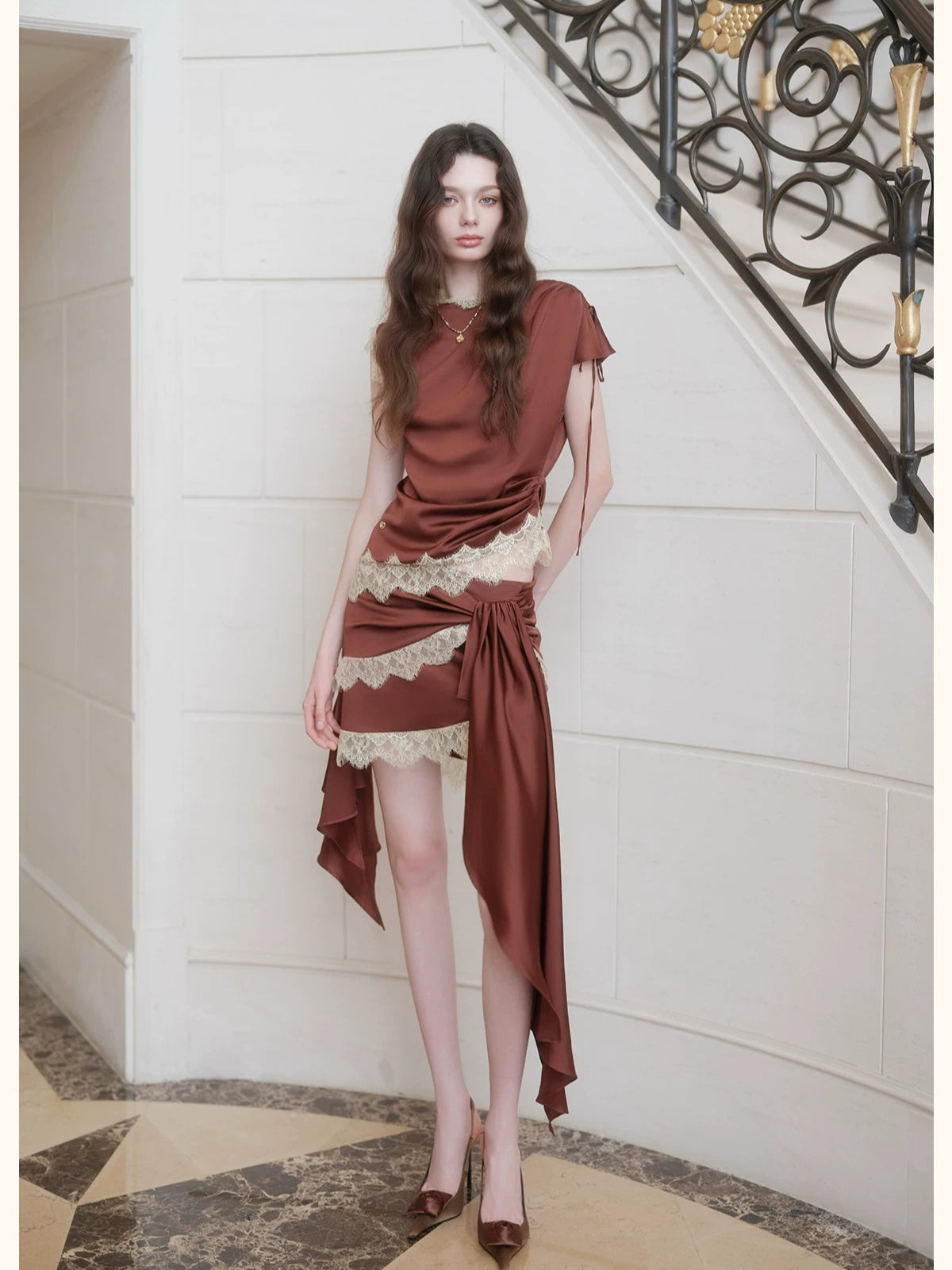 Irregular Satin Two Piece Set