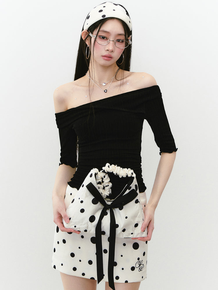 One-Shoulder Acetate Mid-Sleeve T-shirt