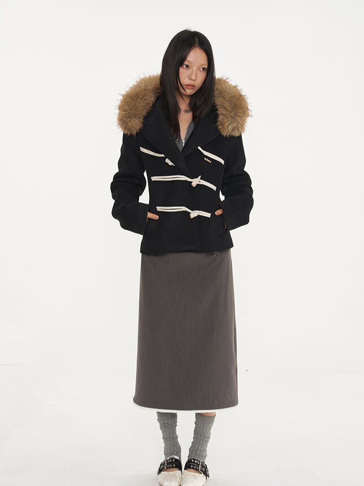 Black & Oatmeal Wool Toggle Coat