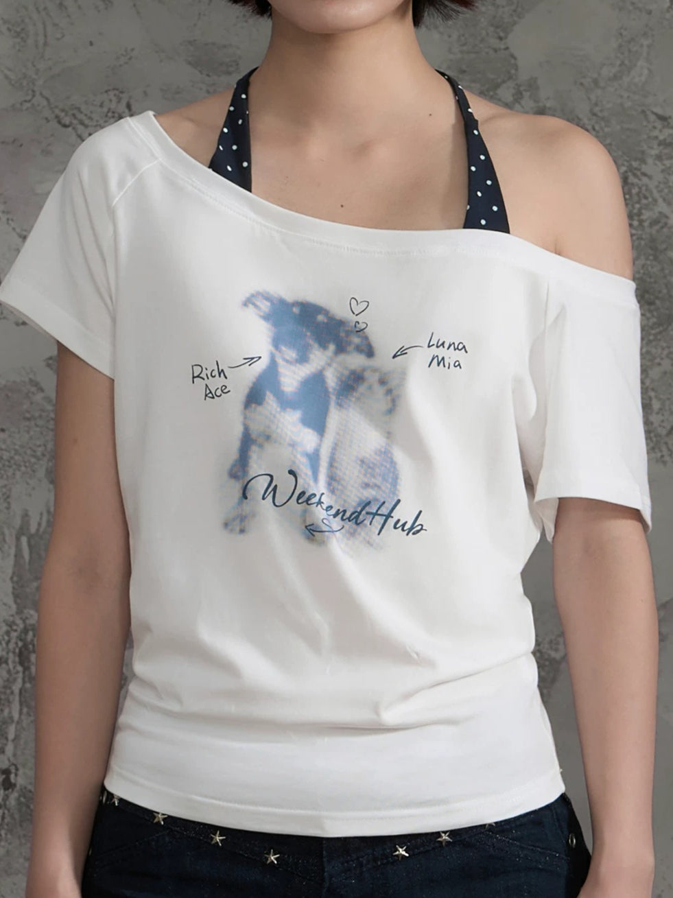 Dog Print Off-Shoulder Top