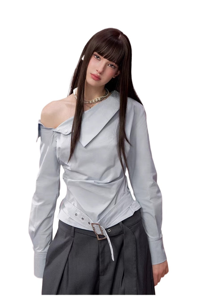 Asymmetrical Ruched Belt Shirt