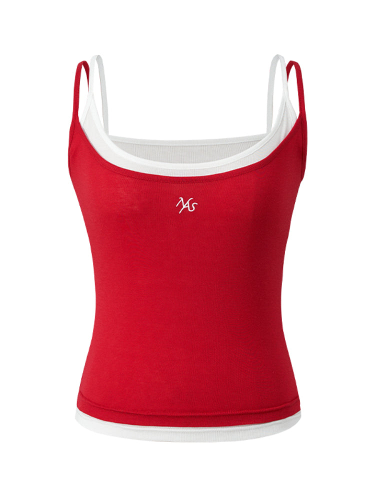 Fake Two-Piece Color-Block Splicing Vest