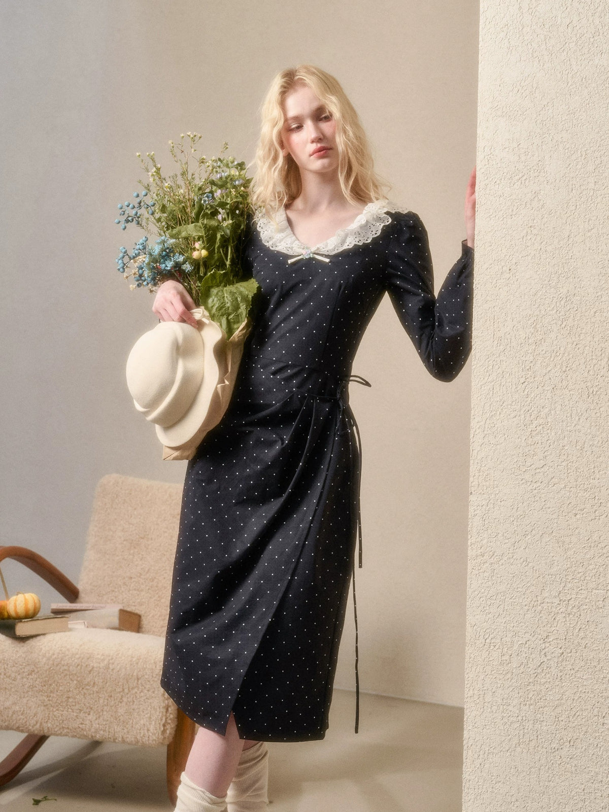 Vintage Polka Dot Lace Trim Dress