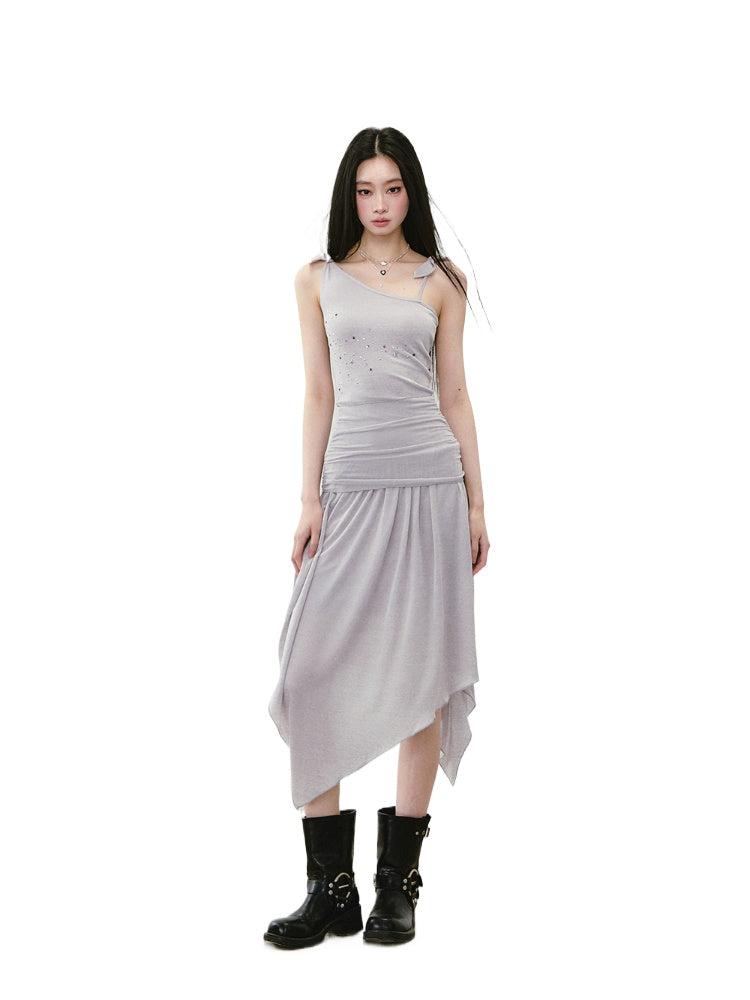 Beaded Strappy Asymmetric Dress