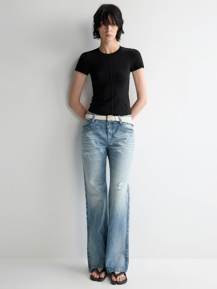 Split-Line Sheer Short Sleeve T-shirt