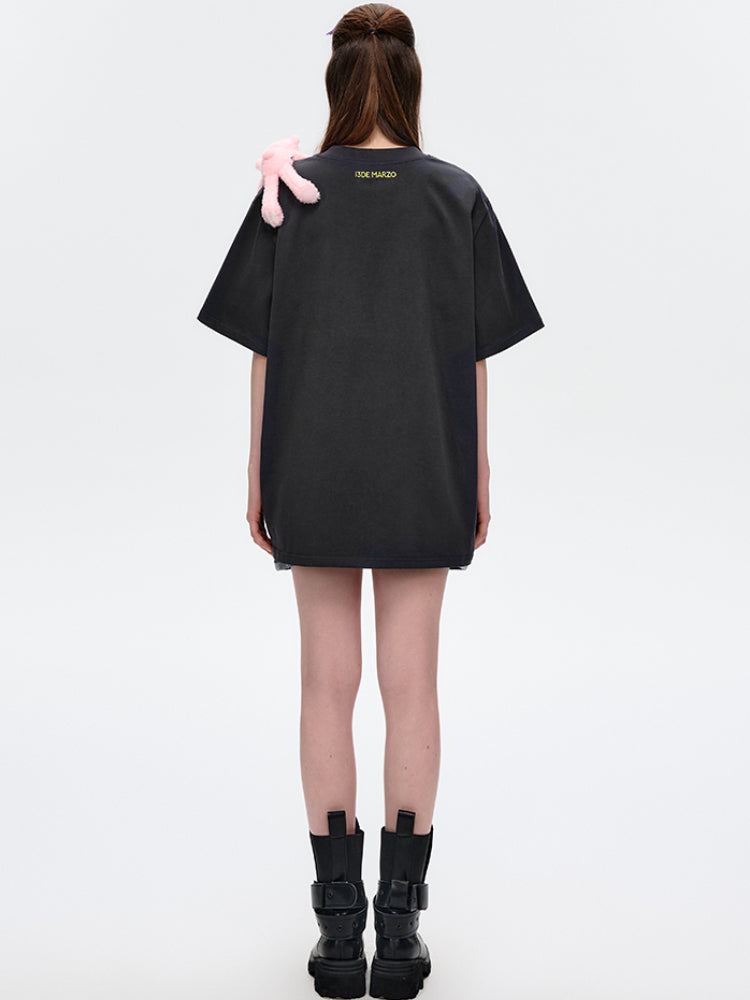 Illustrated Colorful Bear Round-Neck T-Shirt