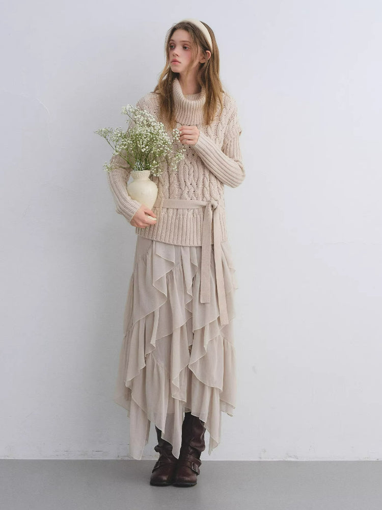Irregular Ruffle Elastic Waist Chiffon Skirt