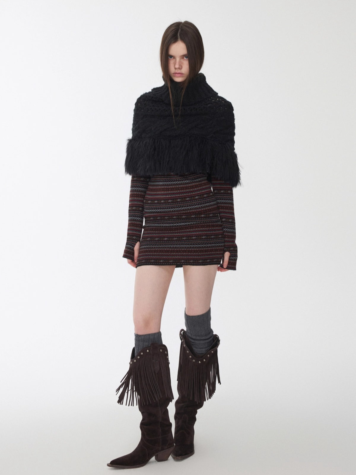 Fair Isle Off-Shoulder Jacquard Knit Dress